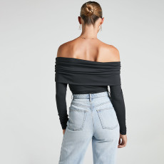 Fold Over Strapless Long Sleeve Bodysuit GWDS-230806