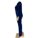 Plus Size Slim Single Breasted Denim Jumpsuit OSIF-20917