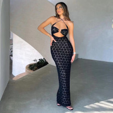 Sexy Hollow Out Halter Maxi Dress GYME-K22D15278