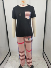 Stripe Plaid Print Casual Two Piece Pants Set OUQF-0271