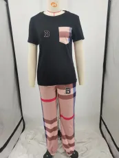 Stripe Plaid Print Casual Two Piece Pants Set OUQF-0271