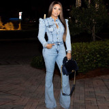 Plus Size Slim Single Breasted Denim Jumpsuit OSIF-20917