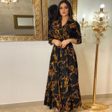 Long Sleeve Print Slim Maxi Dress SMR-11190