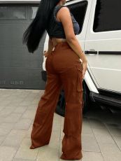 Fashion Patchwork Zipper Loose Pant GSDF-66128