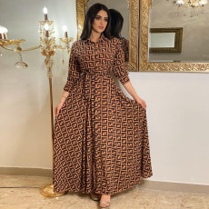 Long Sleeve Print Slim Maxi Dress SMR-11190