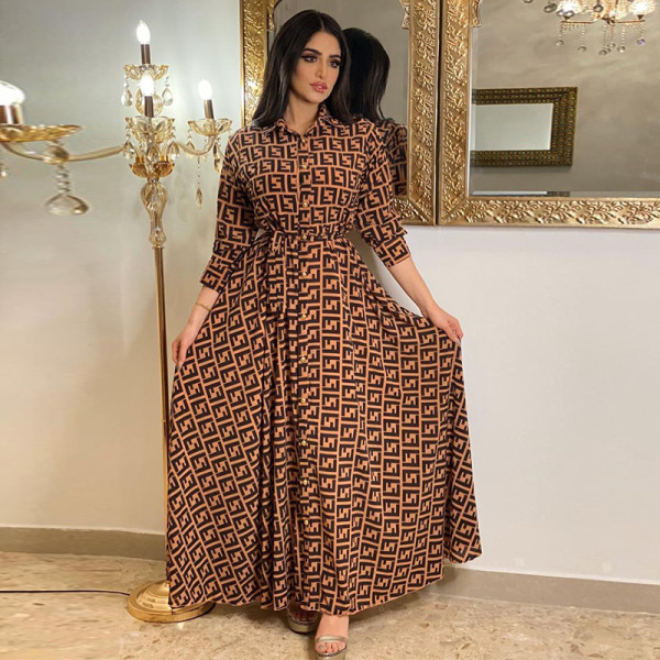 Long Sleeve Print Slim Maxi Dress SMR-11190