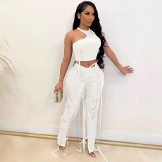 Sexy Solid Color Bandage Sleeveless 2 Piece Set OUQF-0161