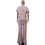 Casual Stripe Slash Shoulder Two Piece Pants Set OD-8582