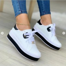 Black White Duplex Lace-up Sport Muffin Bottom Single Shoes TWZX-8051