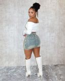 Pre Order: About 7 work days shipping High-waisted Crossover Denim Skirt YUEM-66789