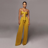 Solid Color Tie Up Wrap Two Piece Pants Set SSNF-211109
