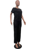 Fashion Sequin Short Sleeve Pants 2 Piece Set OD-8614