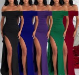 Sexy Solid One Shoulder Split Maxi Dress XHSY-6818