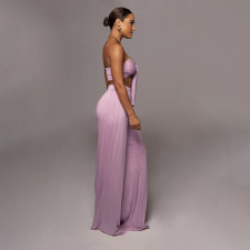 Solid Color Tie Up Wrap Two Piece Pants Set SSNF-211109