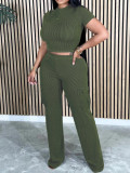 Short Sleeve Solid Color 2 Piece Pants Set YH-5316