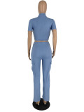 Short Sleeve Solid Color 2 Piece Pants Set YH-5316