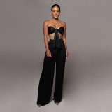 Solid Color Tie Up Wrap Two Piece Pants Set SSNF-211109