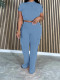 Short Sleeve Solid Color 2 Piece Pants Set YH-5316