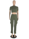 Short Sleeve Solid Color 2 Piece Pants Set YH-5316