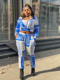 Fashion Print Long Sleeve Loose Two Piece Pants Set WSYF-5810