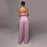 Solid Color Tie Up Wrap Two Piece Pants Set SSNF-211109