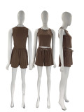 Solid Color Sleeveless Tank Tops Two Piece Short Set SSNF-2021833