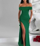 Sexy Solid One Shoulder Split Maxi Dress XHSY-6818