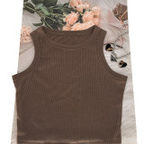 Solid Color Sleeveless Tank Tops Two Piece Short Set SSNF-2021833