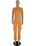 Short Sleeve Solid Color 2 Piece Pants Set YH-5316