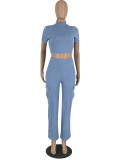 Short Sleeve Solid Color 2 Piece Pants Set YH-5316