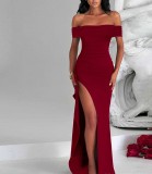 Sexy Solid One Shoulder Split Maxi Dress XHSY-6818
