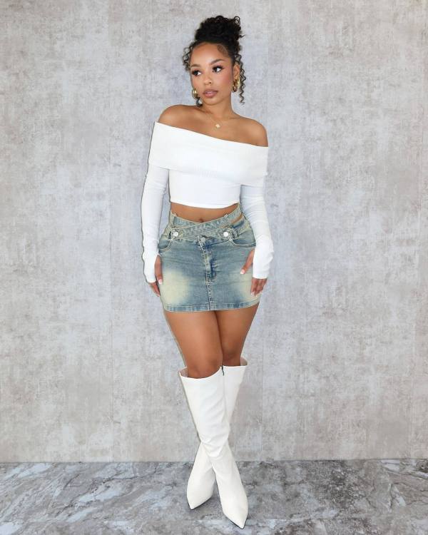 Pre Order: About 7 work days shipping High-waisted Crossover Denim Skirt YUEM-66789