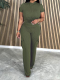 Short Sleeve Solid Color 2 Piece Pants Set YH-5316
