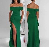Sexy Solid One Shoulder Split Maxi Dress XHSY-6818