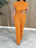 Short Sleeve Solid Color 2 Piece Pants Set YH-5316