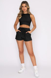 Solid Color Sleeveless Tank Tops Two Piece Short Set SSNF-2021833