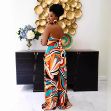 Colorful Print Tube Tops Loose Jumpsuit QYXZ-9917