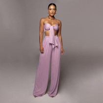 Solid Color Tie Up Wrap Two Piece Pants Set SSNF-211109