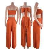Solid Color Tie Up Wrap Two Piece Pants Set SSNF-211109
