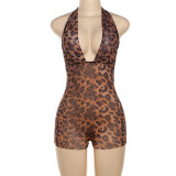 Leopard Print Backless Halter Romper XEF-48138