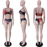 Sexy Print Contrast Color Two Piece Swimsuit LSL-6280