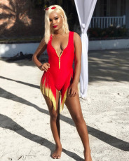 Sexy Gradient Color Zipper Tassel One-piece Swimsuit LSL-6263