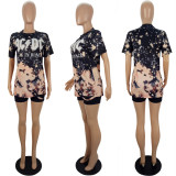 Fashion Print T-shirt Shorts Two Piece Set LSL-6355