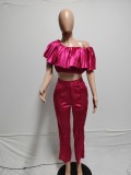 Fashion Solid Color Off Shoulder Two Piece Pants Set QYXZ-9164