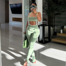 Solid Wrap Chest And Back Pants Two Piece Set XEF-47174