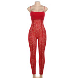 Sexy Sling Solid Color Lace Jumpsuit XEF-47554