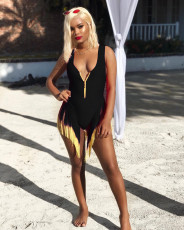 Sexy Gradient Color Zipper Tassel One-piece Swimsuit LSL-6263