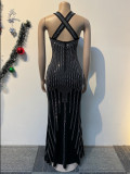 Sleeveless V Neck Hot Drill Maxi Dress NY-3185
