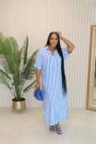 Stripe Loose Split Short Sleeve Long Shirt Dress LSD-2078