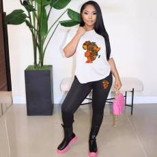 Casual Print Short Sleeve Two Piece Pants Set WAF-800130